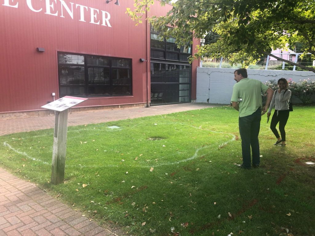 Sizing and mapping the Village Center rain garden.