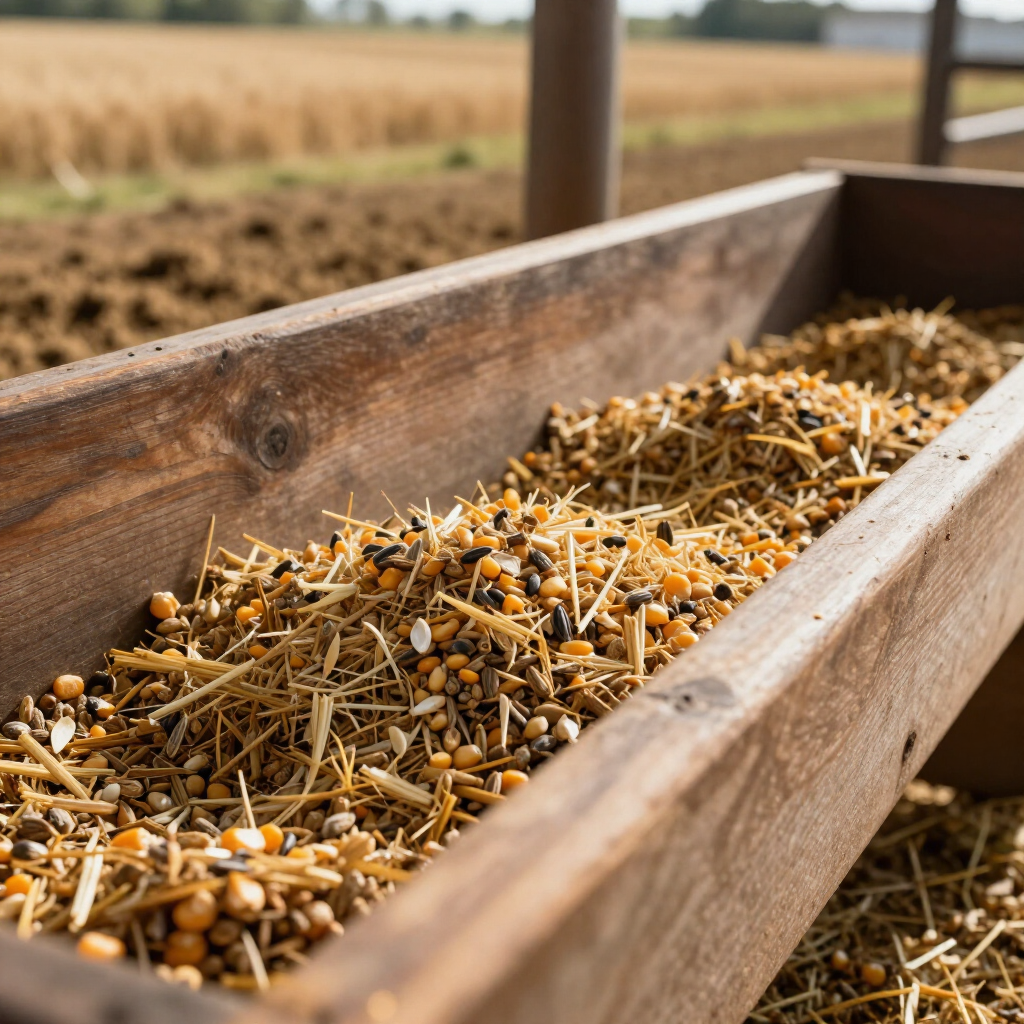 Alimento para ganado en comedero