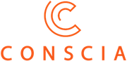 A logo for a company called  conscia with a circle and the letter c.