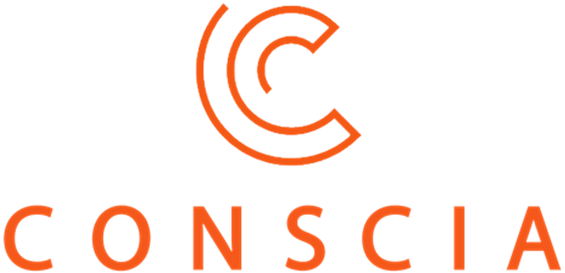 A logo for a company called  conscia with a circle and the letter c.