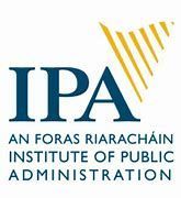 The logo for the institute of public administration is blue and yellow.