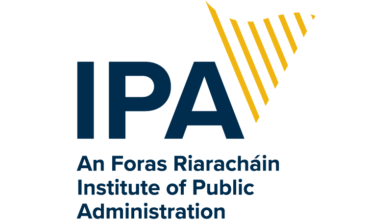 The logo for the institute of public administration is blue and yellow.