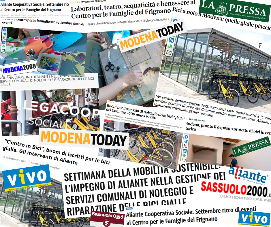 Articoli di giornale sulla mobilità sostenibile e sugli eventi locali a Modena, Italia.