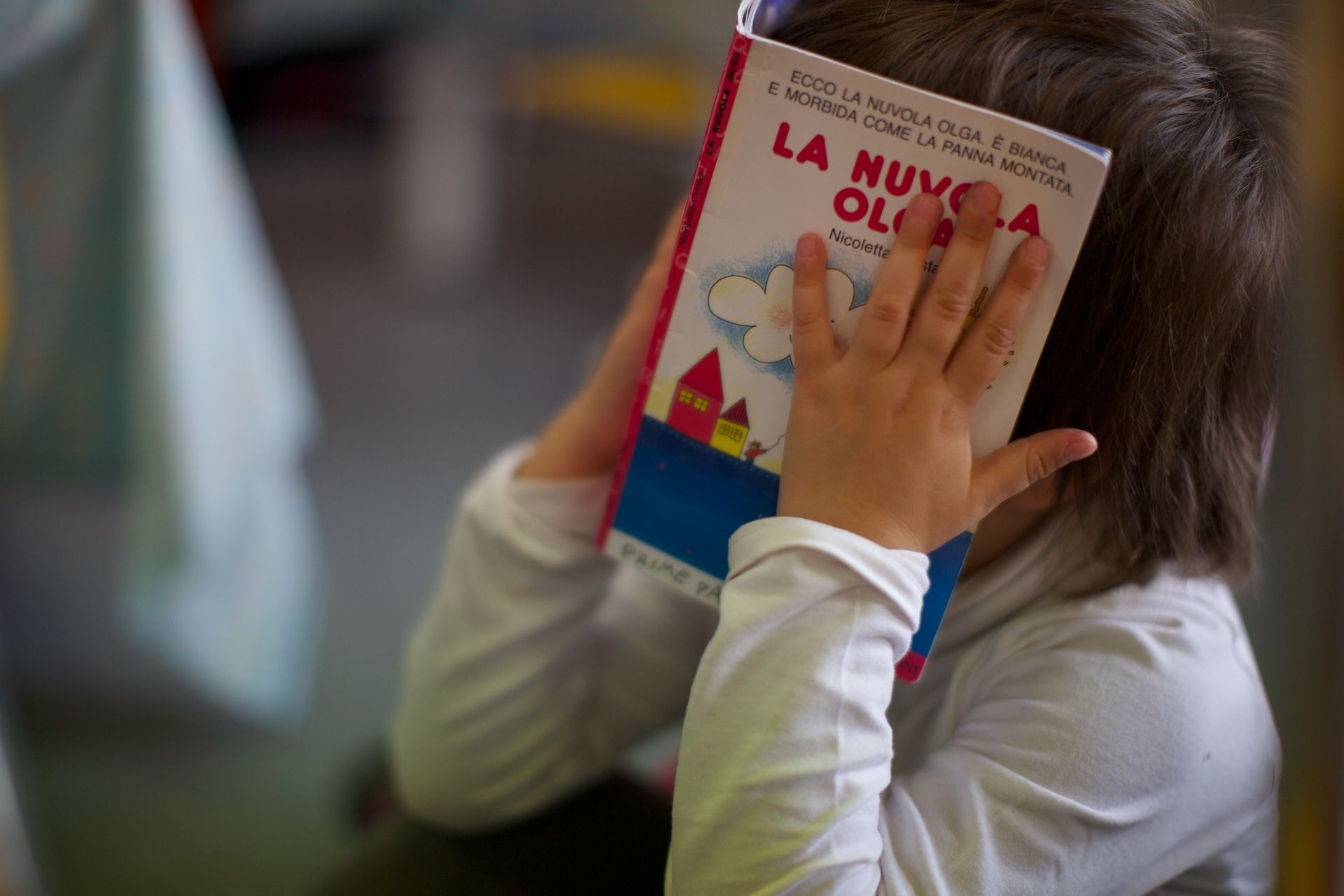 Bambino nascosto dietro un libro intitolato