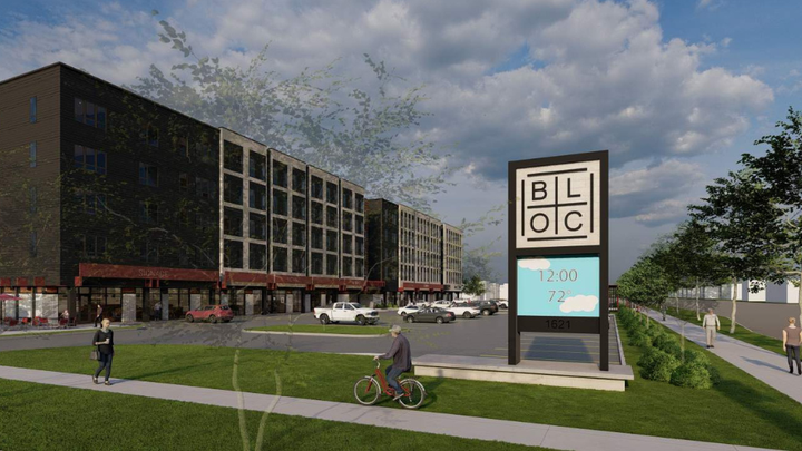 A modern commercial building with a 