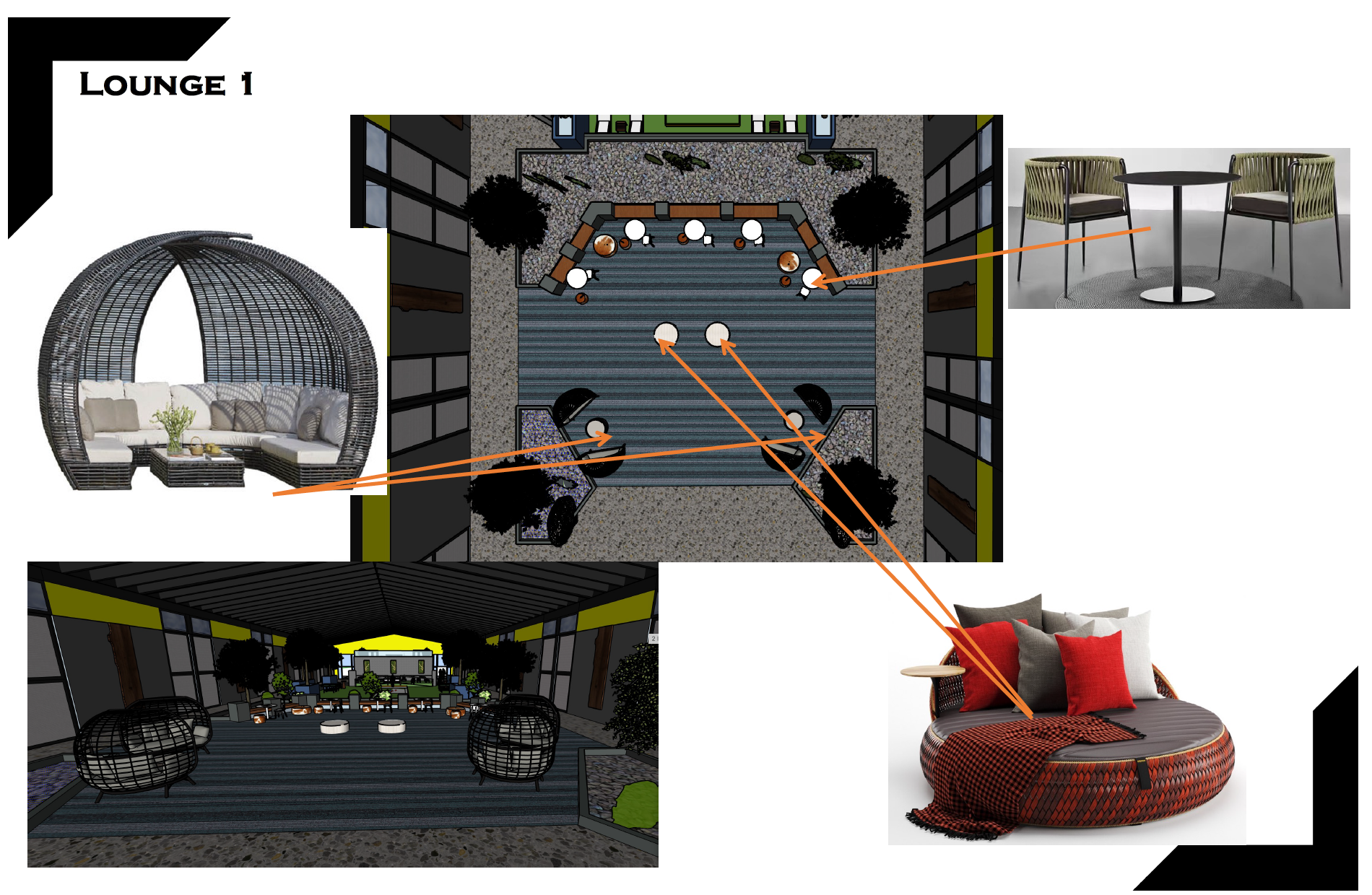 Floor plan and renderings of the lounge
