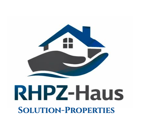 A red and white logo for rp haus