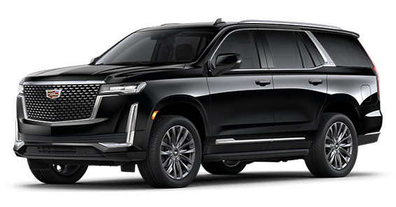 A black cadillac escalade is shown on a white background.