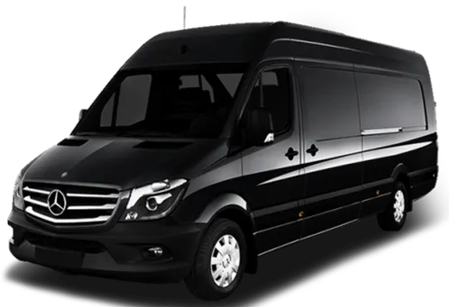 A black mercedes van is shown on a white background