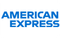 The american express logo is blue and white on a white background.