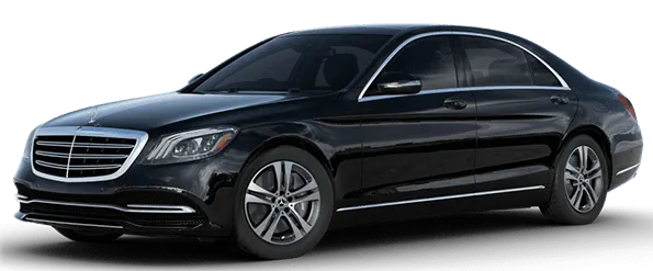 A black mercedes benz s class sedan is shown on a white background.