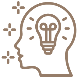 Ein Kopf mit einer Glühbirne darin.