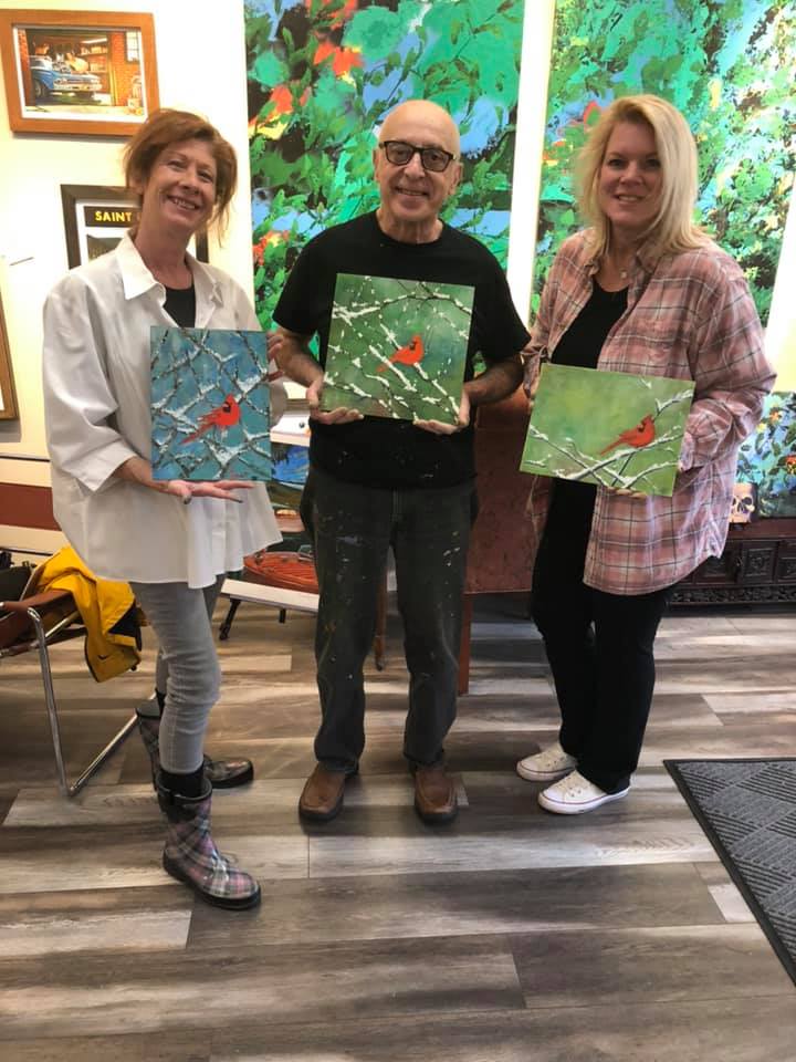 Joseph Teresi and two art students at The Conn-Artist Studio and Gallery in New Baltimore, MI