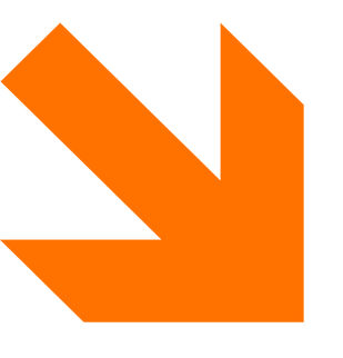 Freccia arancione angolare rivolta verso il basso e verso destra.