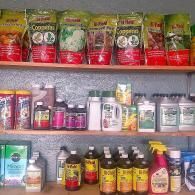 Shelves stocked with assorted grocery and household products in a small store.