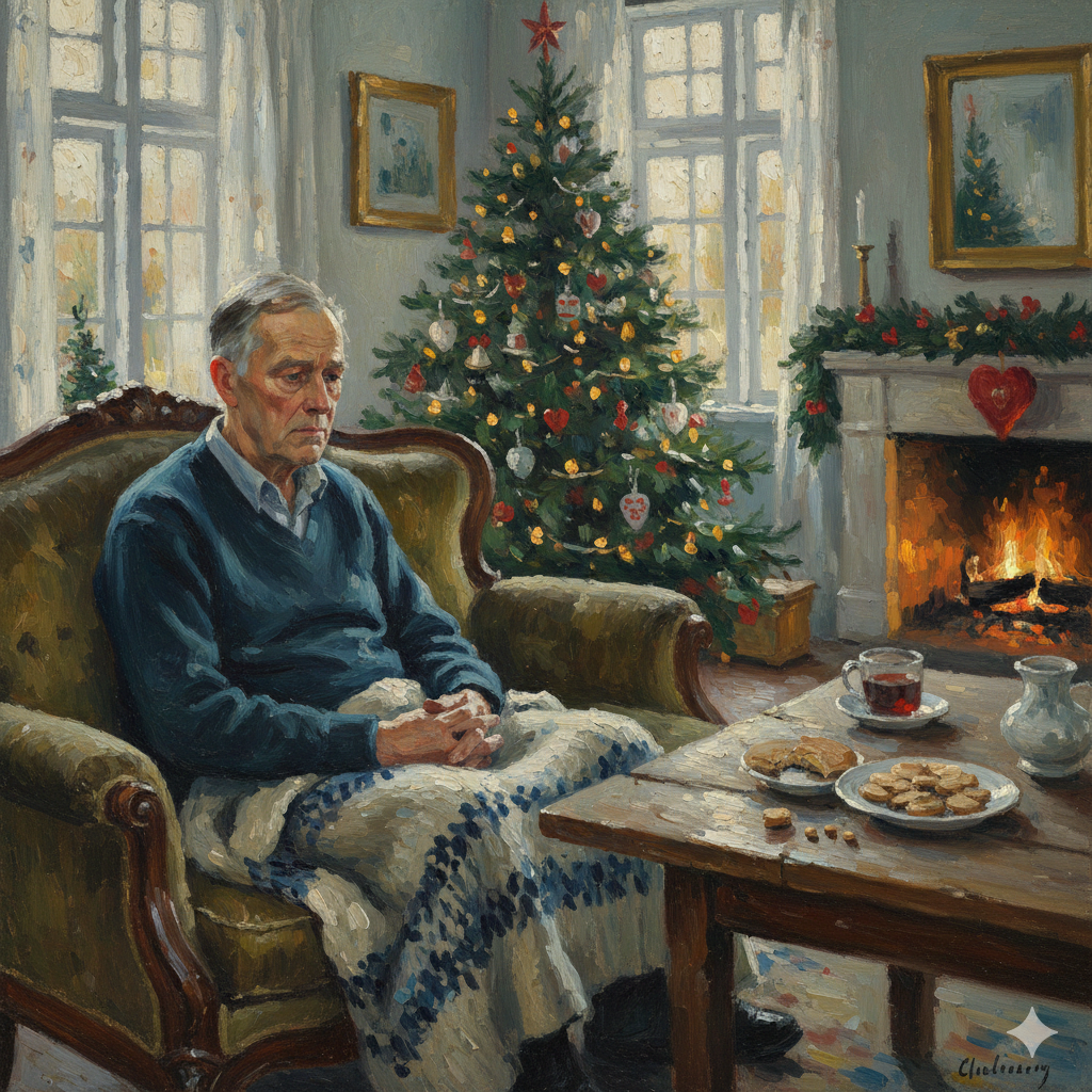 Ældre mand sidder i sofa og er trist og ensom