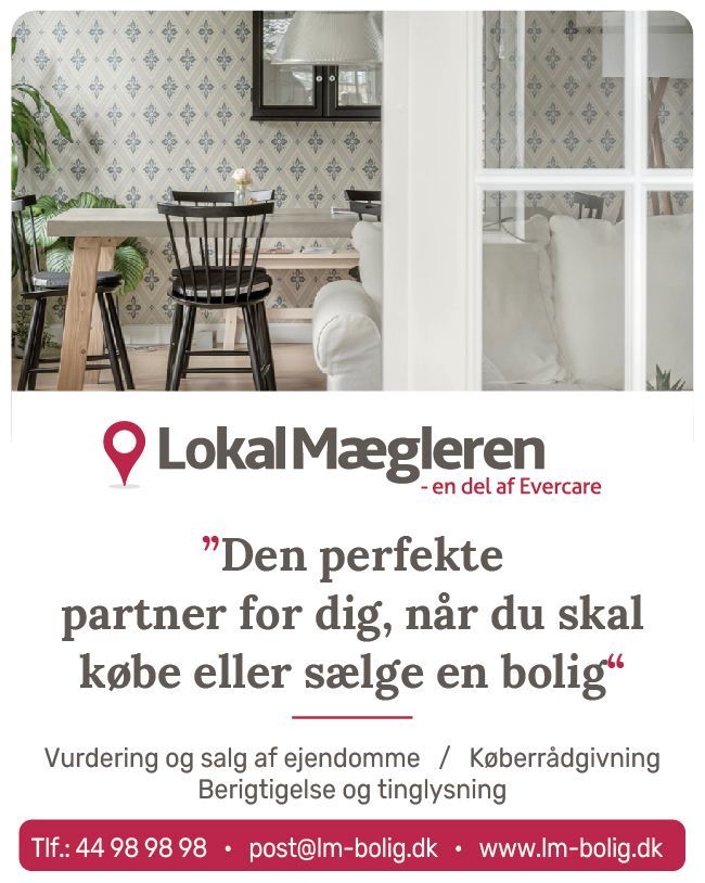 En annonce for LokalMægleren med et billede af en stue