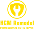 Yellow logo for "HCM Remodel". Features a wrench within a shield and circle. Text reads "PROFESSIONAL HOME REPAIR".
