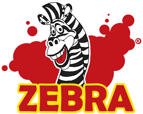 Uma zebra com fundo vermelho e a palavra zebra nela