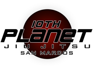 Logo for 10th Planet Jiu Jitsu San Marcos: Black text on a red-brown circle background. "10th Planet" and "Jiu Jitsu" are in the text.