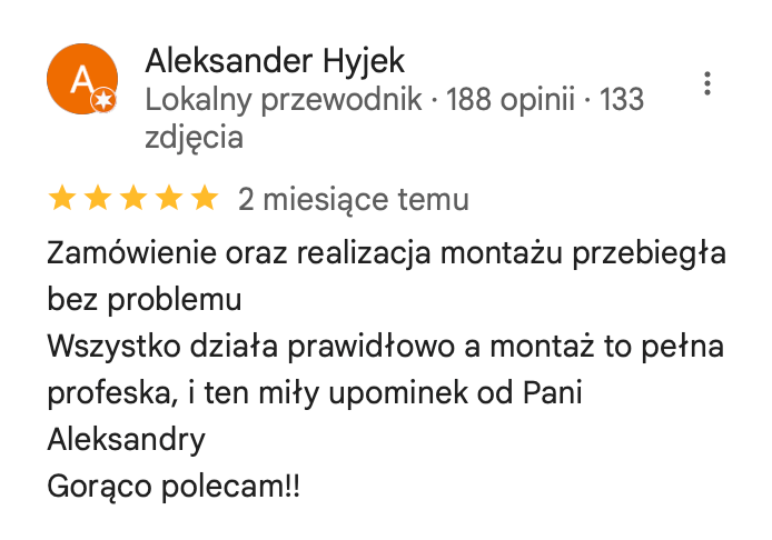 screenshot opinii Aleksander Hyjek 188 opinii 133 zdjęć, opinia na temat Wild rose services 5 gwiazdek