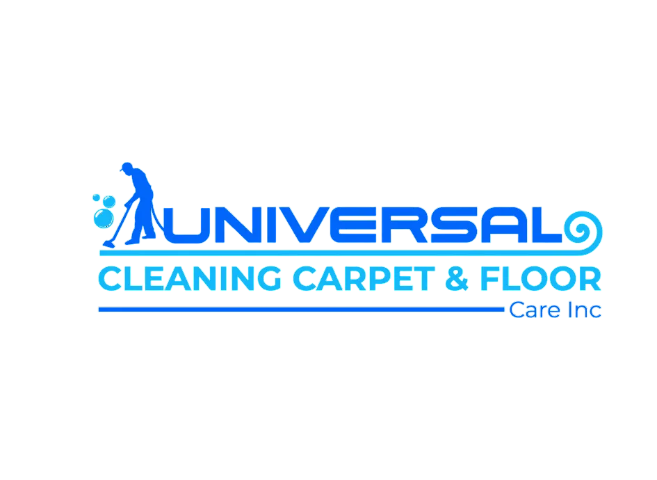 Logo: Blue figure cleaning, "UNIVERSAL CLEANING CARPET & FLOOR Care Inc" in blue text.