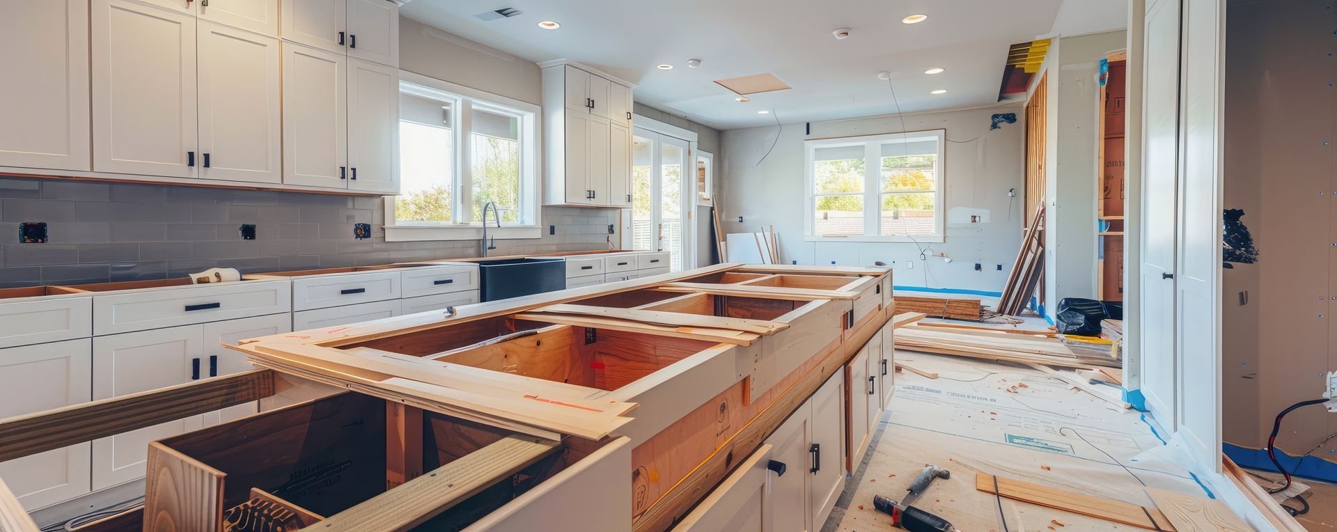 A kitchen is being remodeled in a new home.