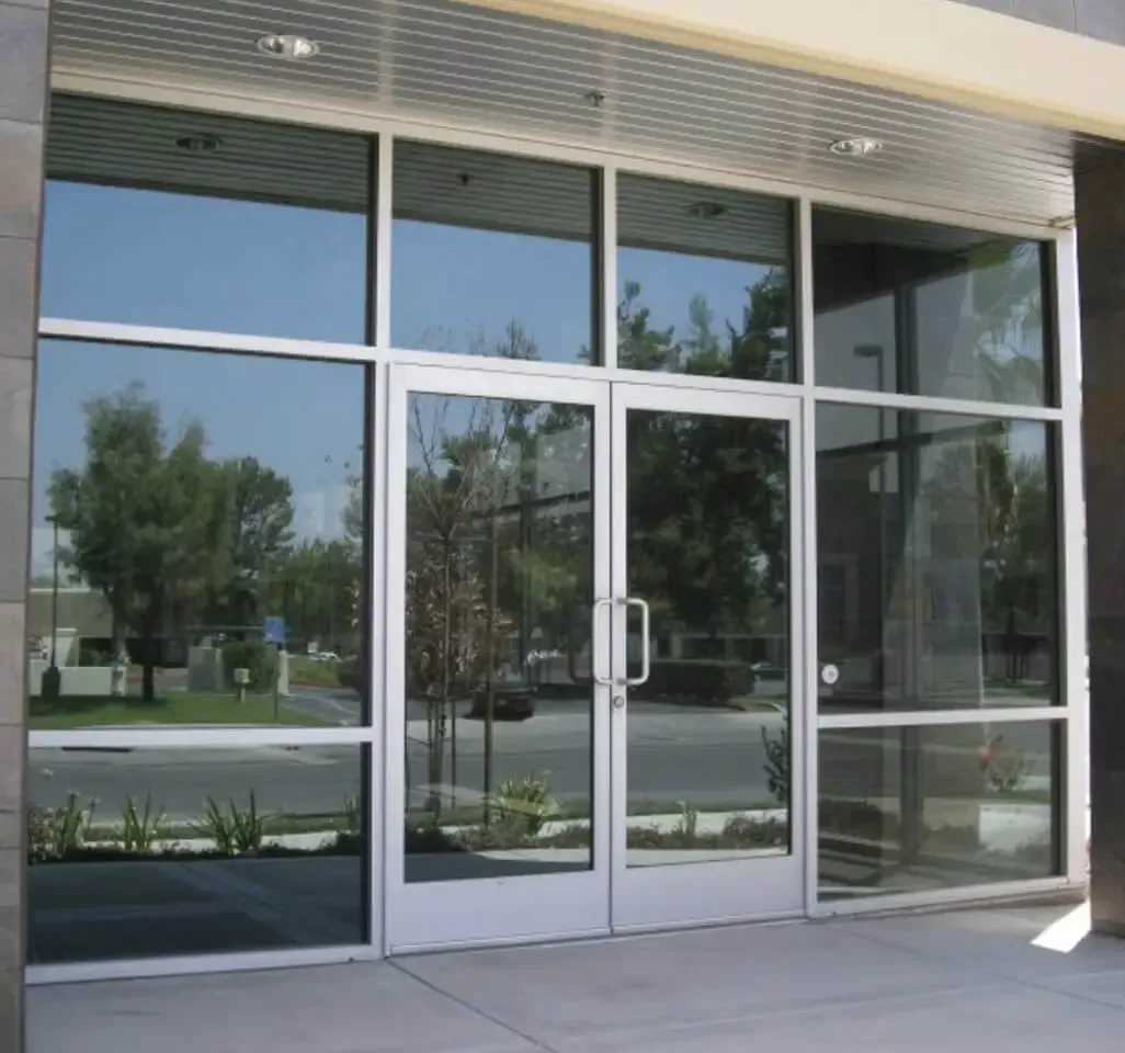 A building with a lot of windows and doors