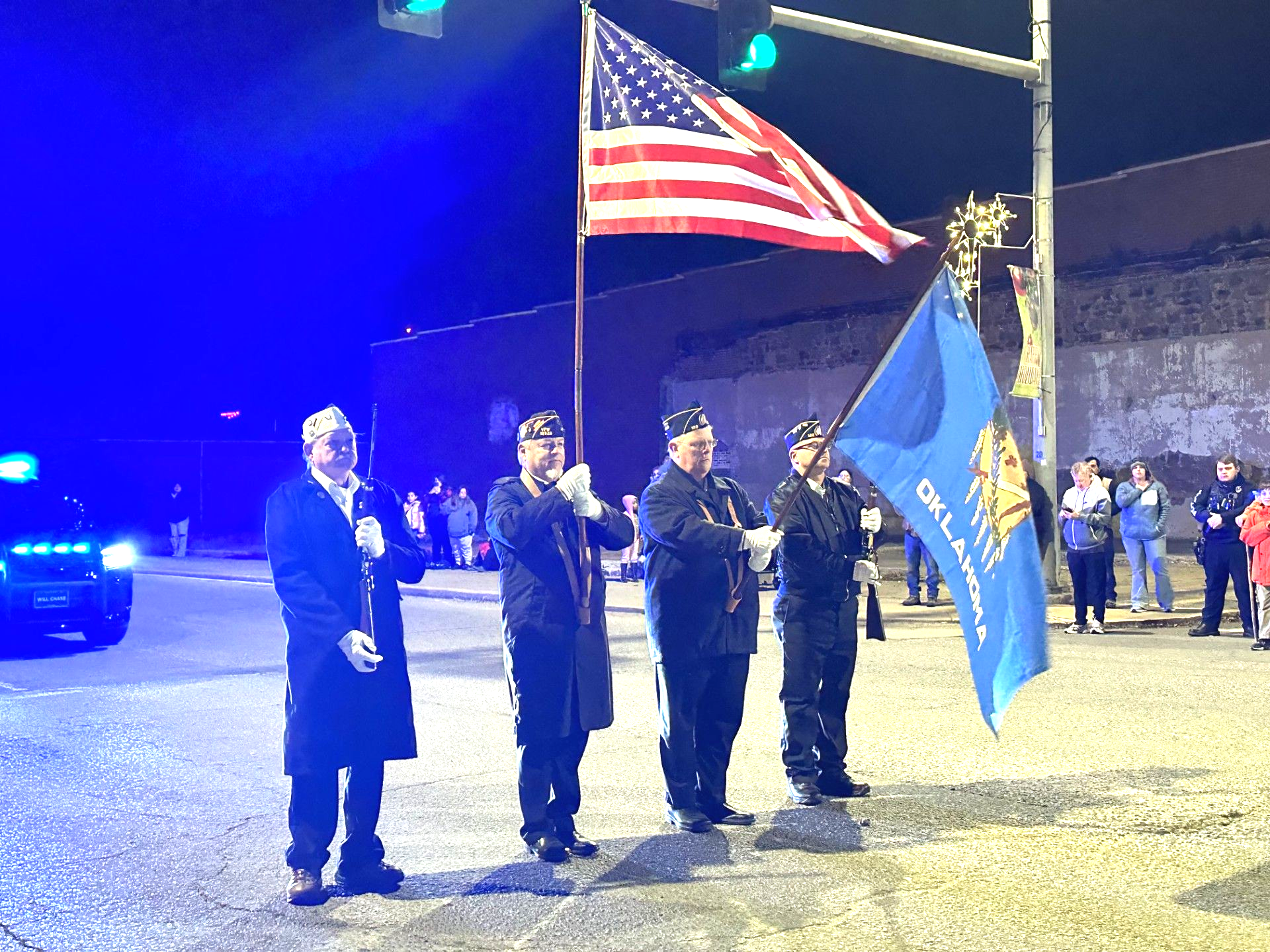 An honor guard of American Legion and VFW members Roy Brown, David Hall, Derrick Godfrey, and Ted Bell
