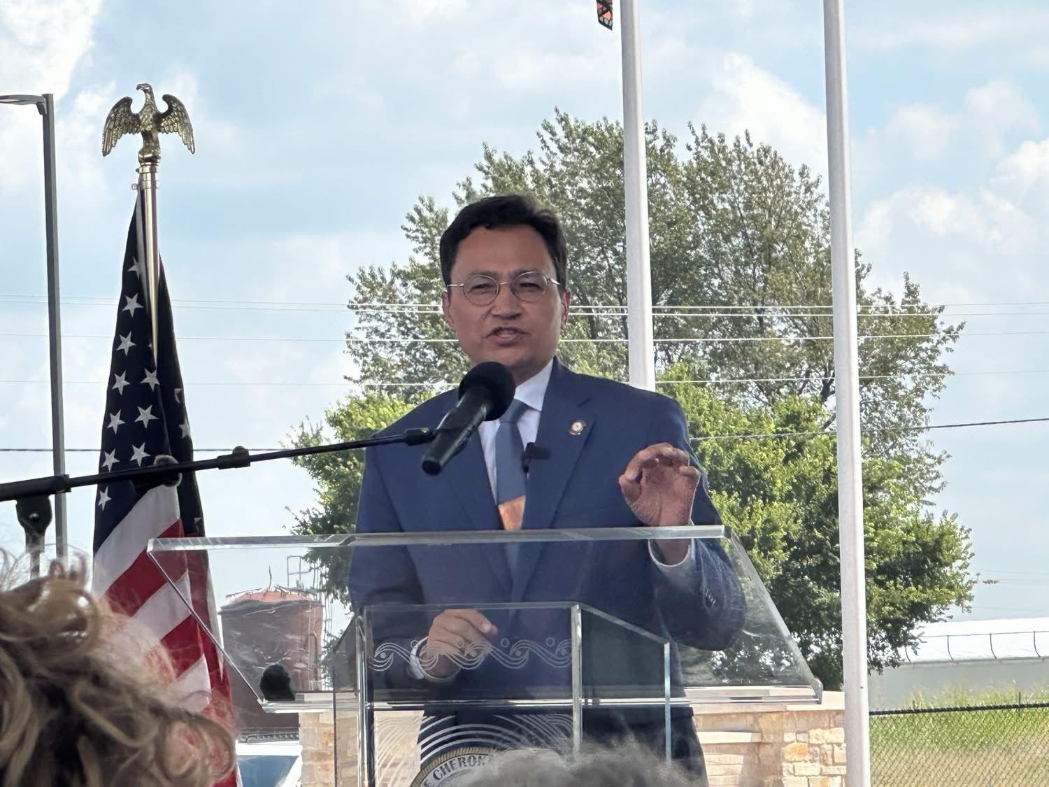 Chief Chuck Hoskin Jr. talking at the new Stilwell Wellness Center