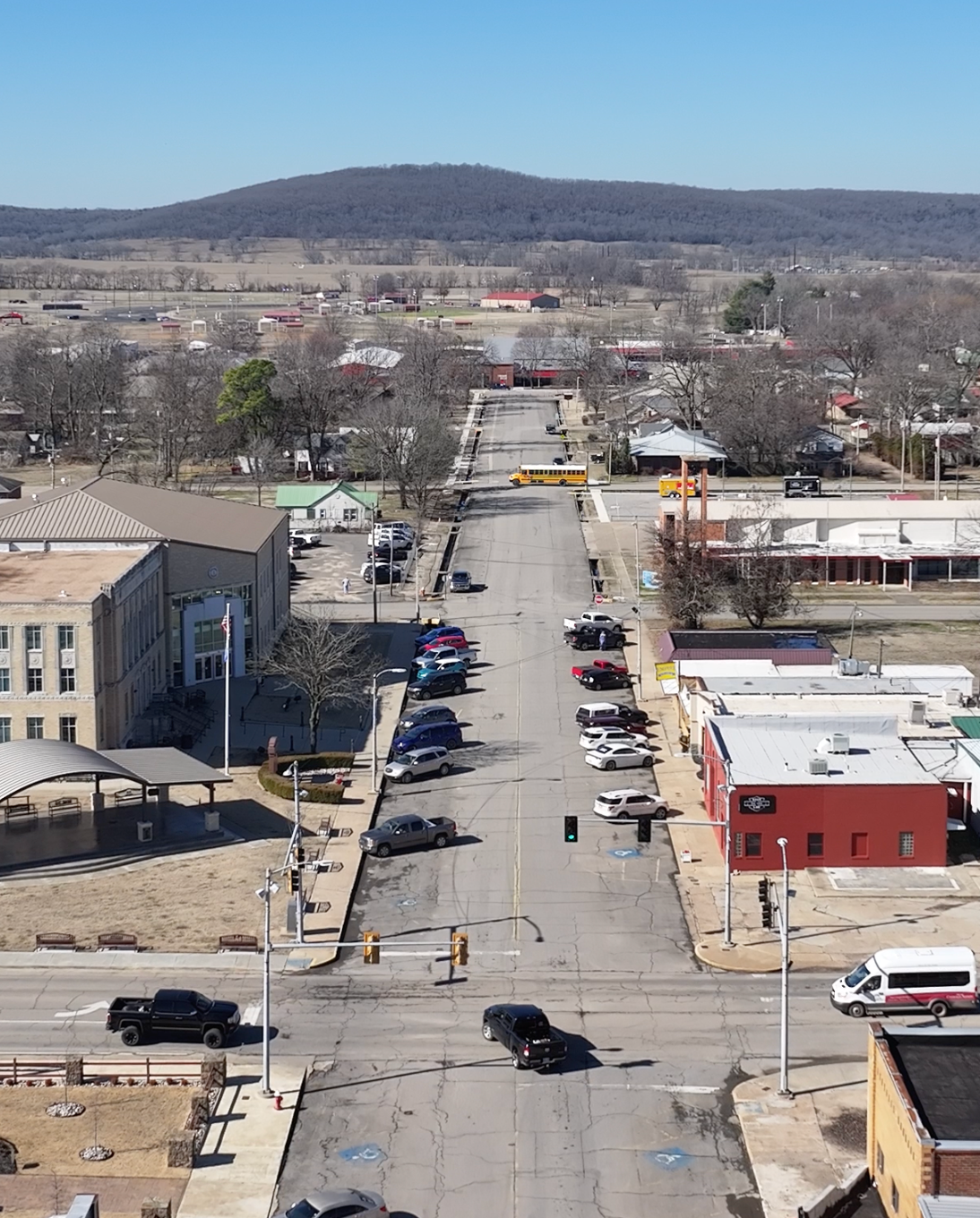 An aerial view of Division Street in Stilwell OK