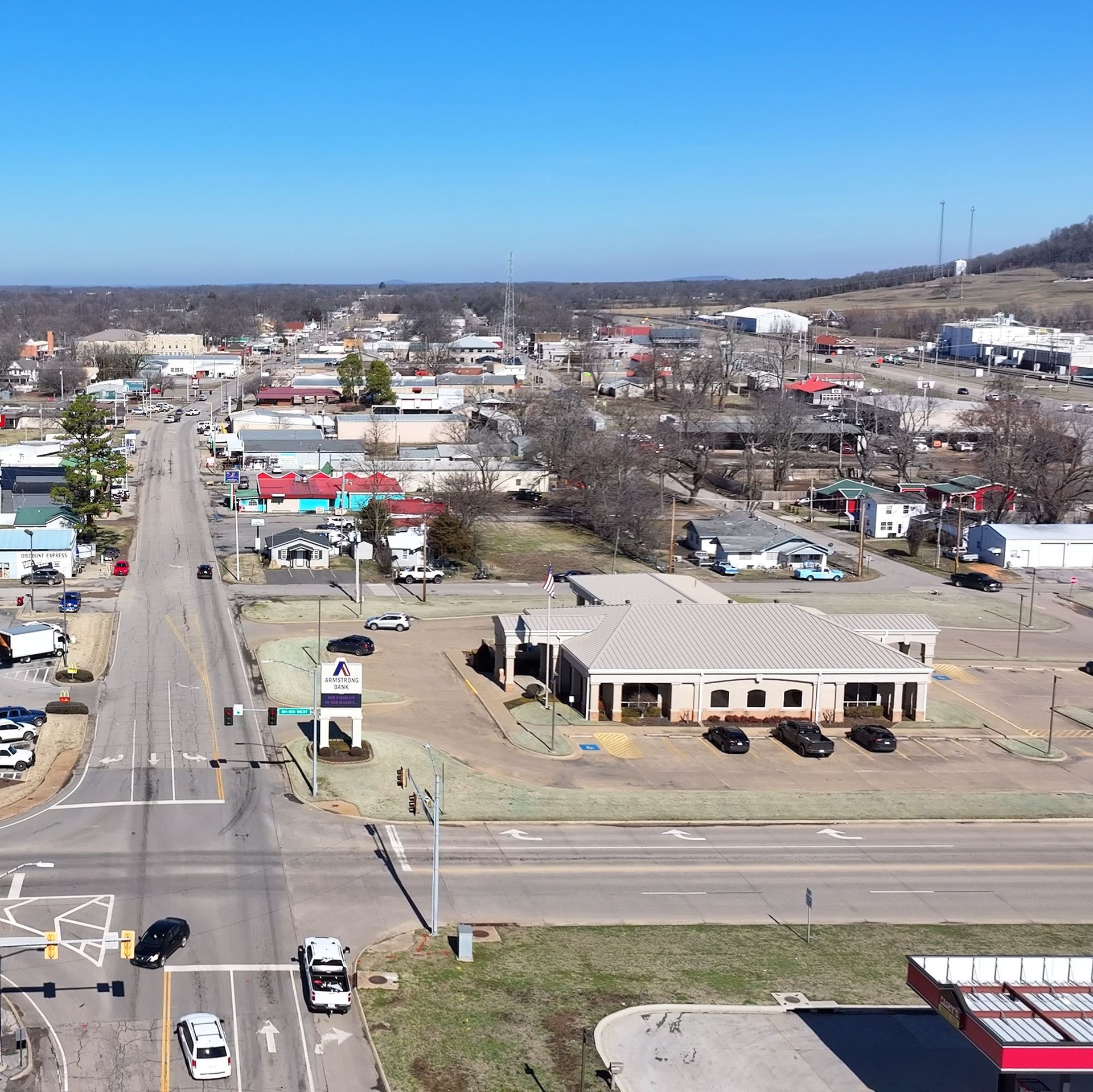 Aerial view of south downtown Stilwell Oklahoma