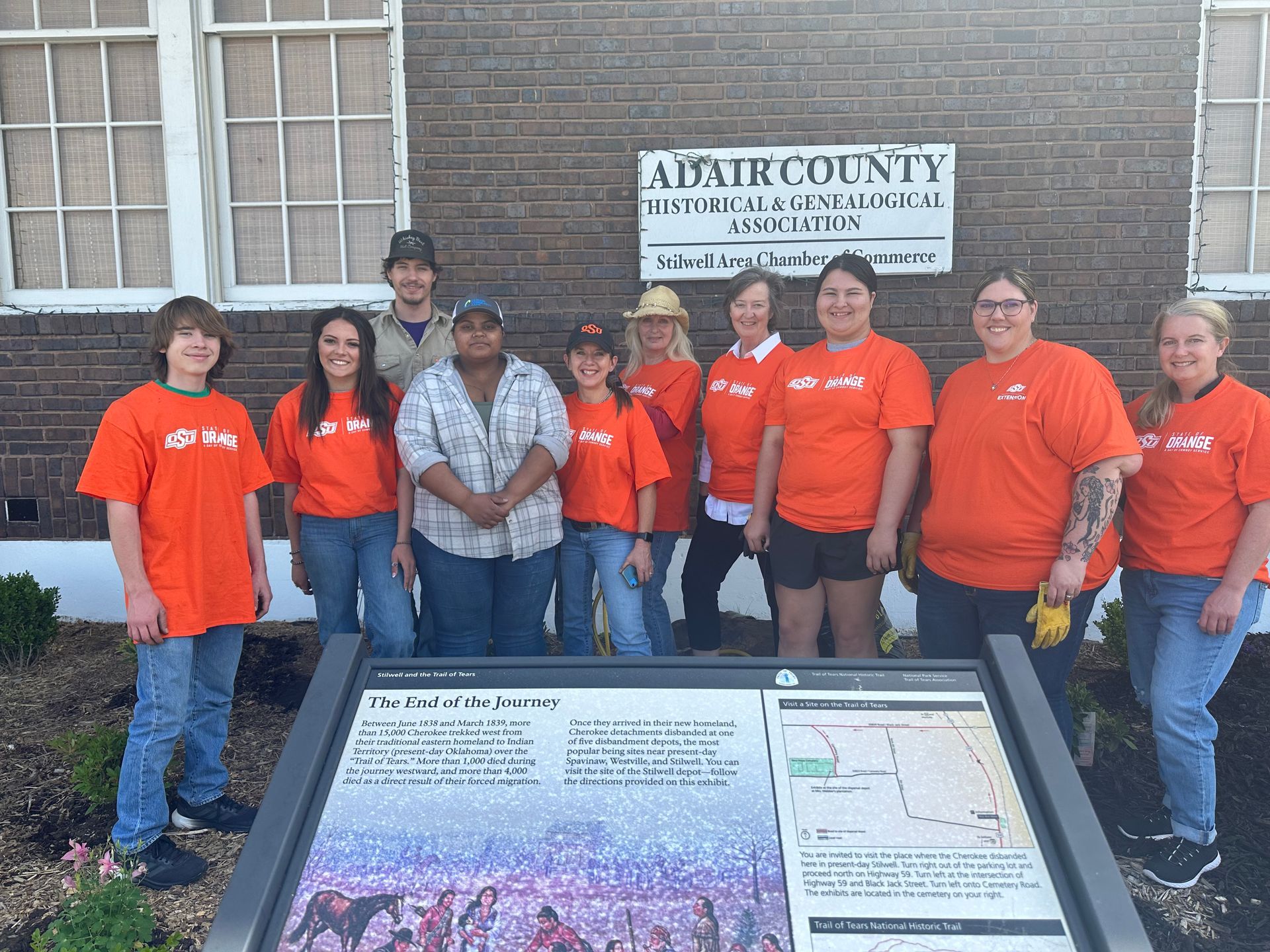 A group from OSU visits Adair County Historical and Genealogical Association in the historic KCS Depot, Stilwell, Oklahoma