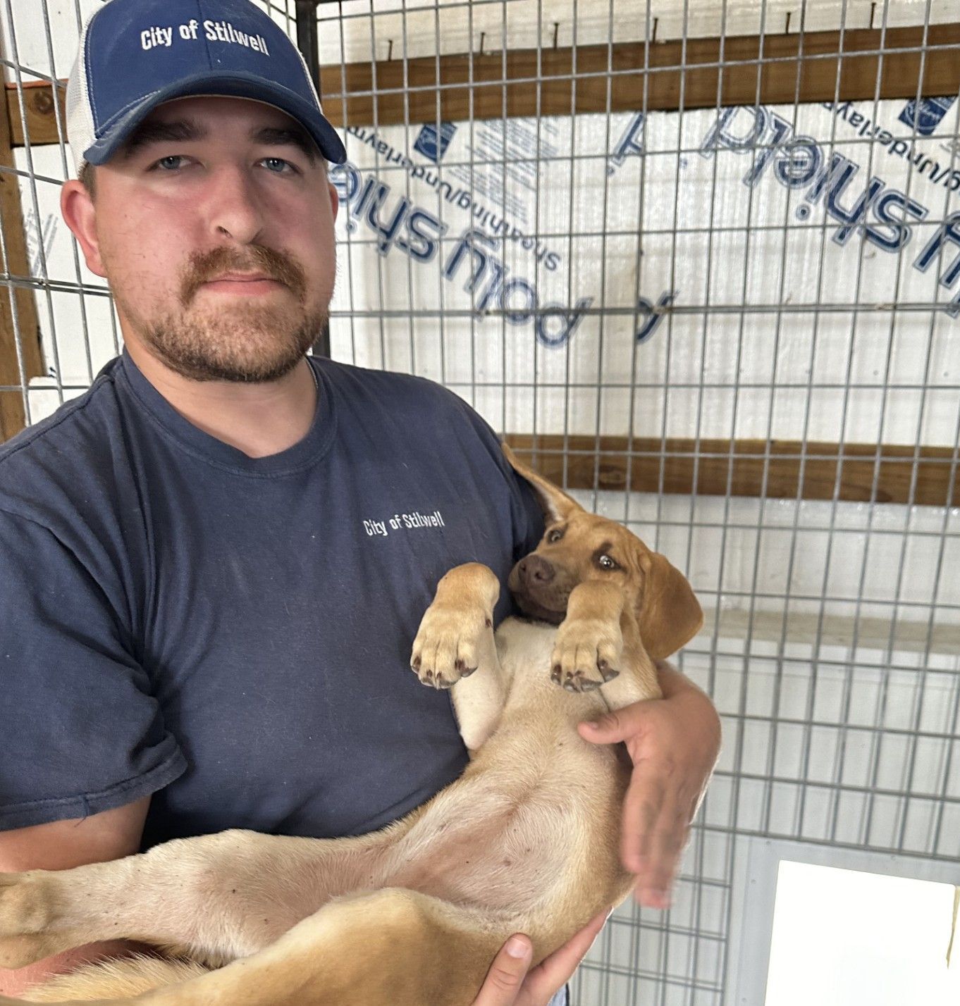 Stilwell Animal Shelter where a worker holds an animal