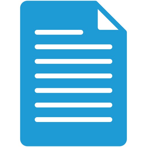 a blue icon of a sheet of paper with lines on it .