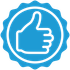 an icon of a hand giving a thumbs up in a blue circle .