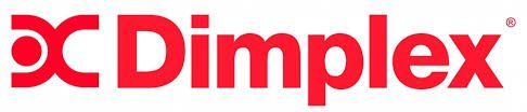A red and white logo for dimplex on a white background
