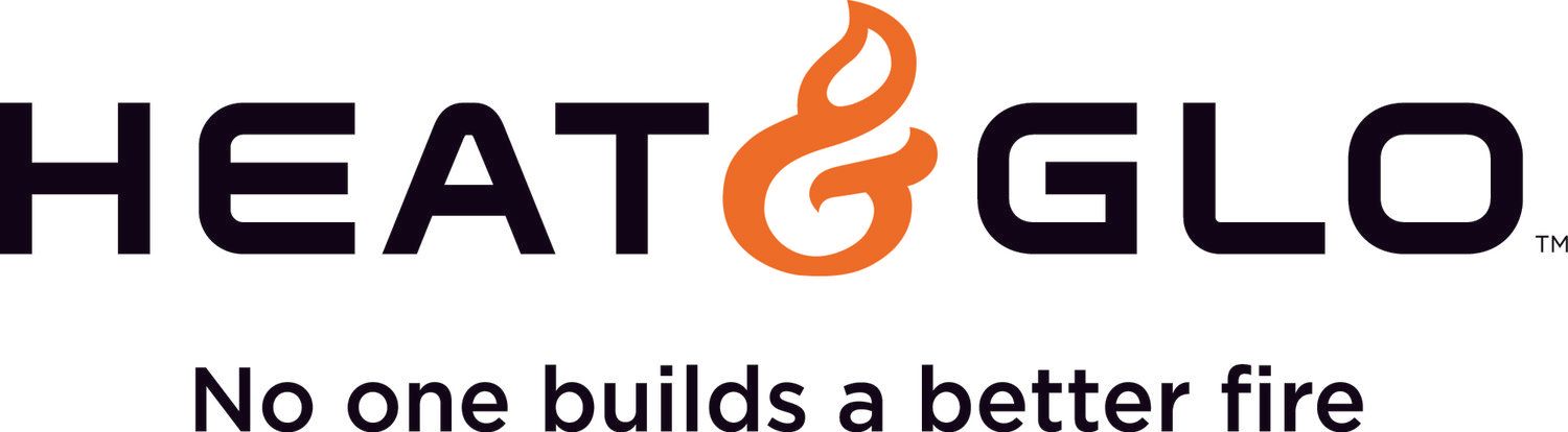 The logo for heat & glo says no one builds a better fire.