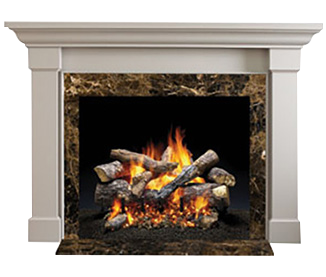 A fireplace with a stack of logs in it