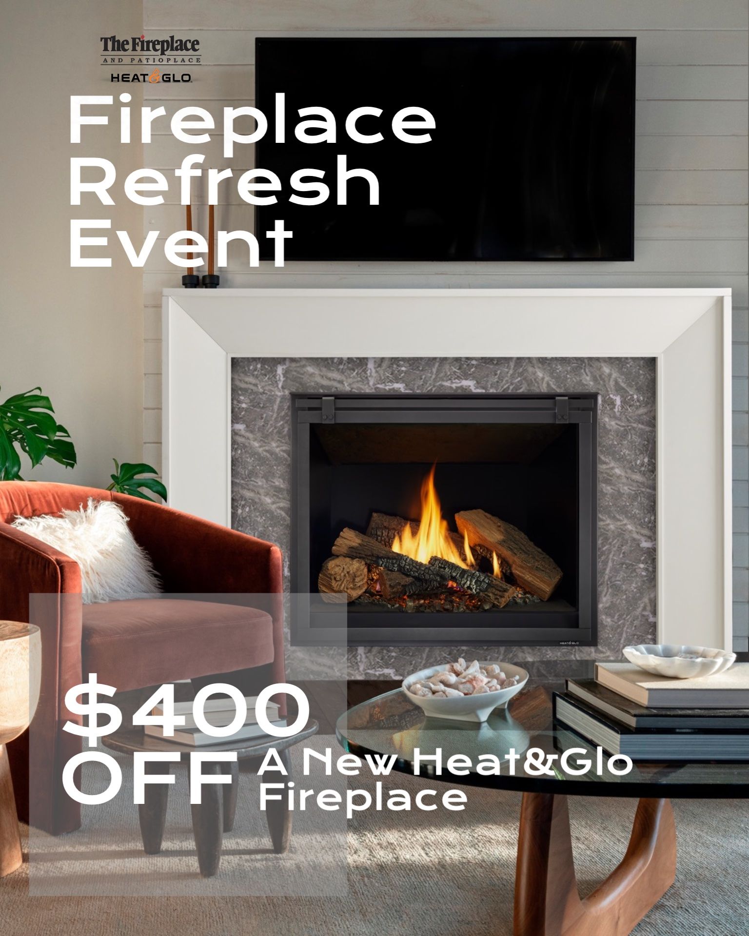 A living room with a fireplace and a painting on the wall above it