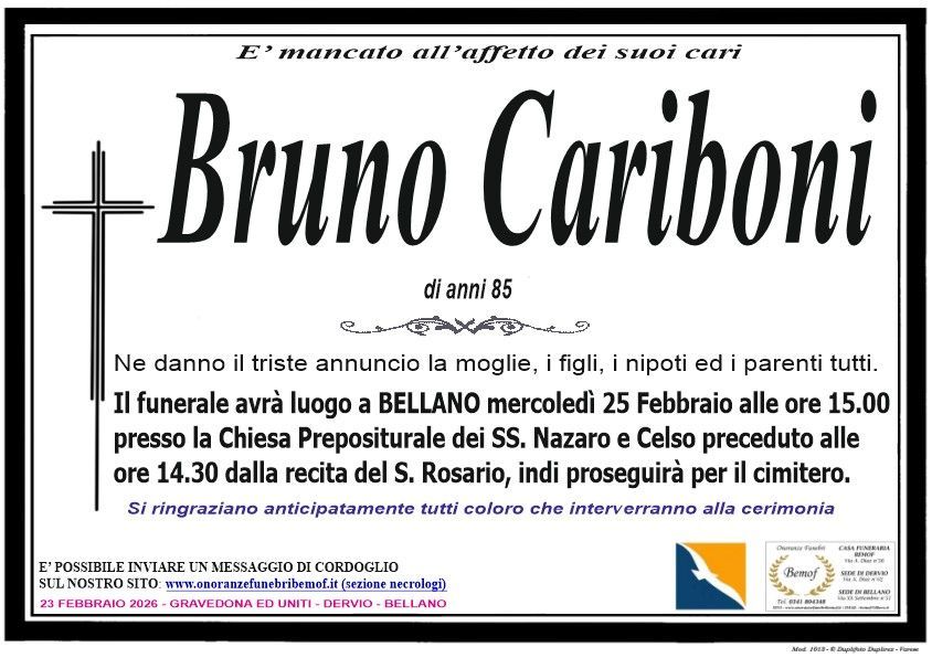 NECROLOGIO BRUNO CARIBONI  - BELLANO 