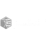 Gray hexagonal logo with an abstract mountain and wave design on a white background