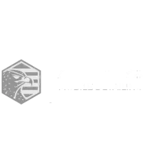 Gray hexagonal logo with an abstract mountain and wave design on a white background