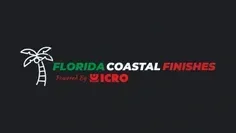 A logo for florida coastal finishes with a palm tree on a black background.