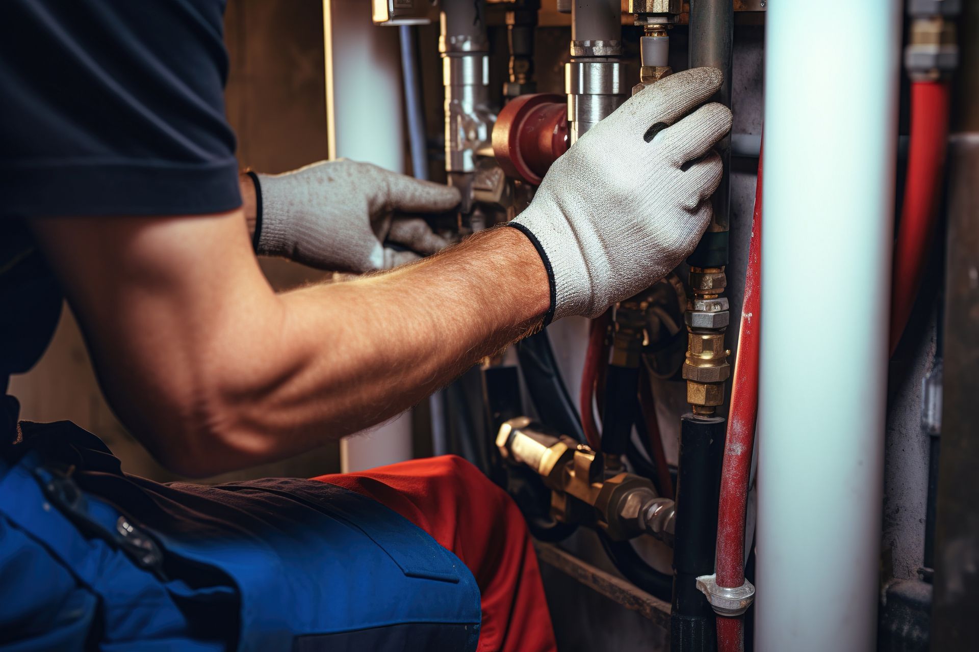 A heating contractor company works on a water heater, ensuring safe and proper functionality.