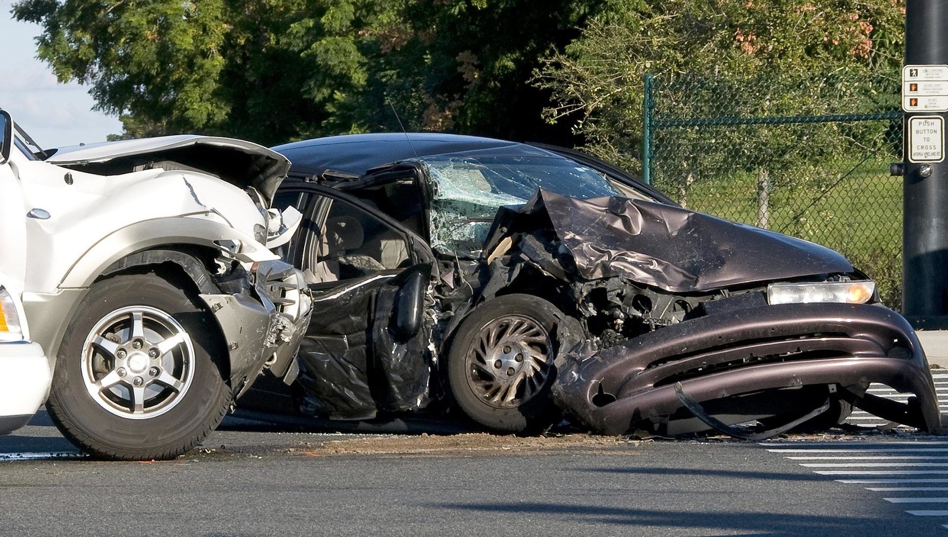 A car that has been damaged in a car accident