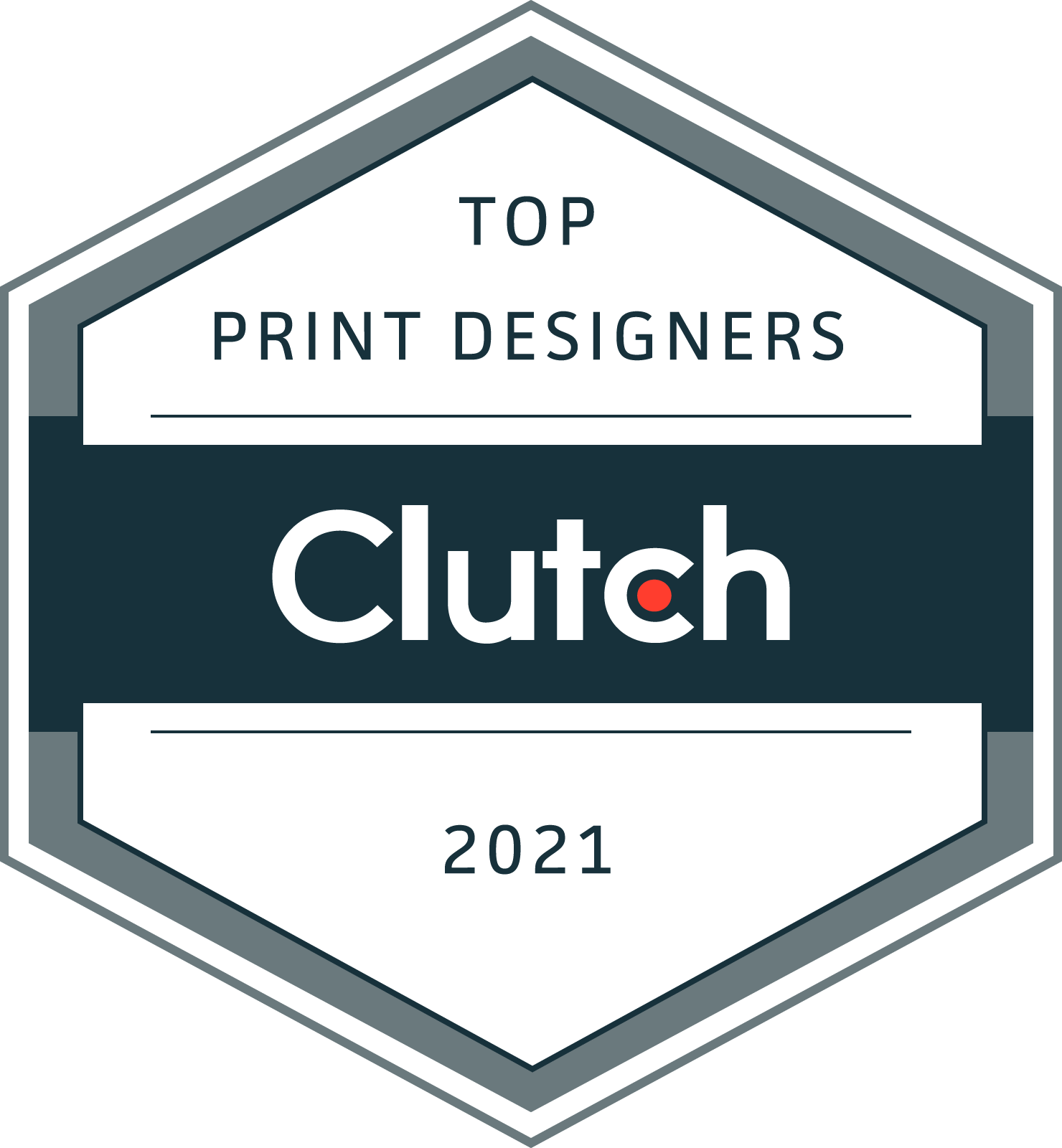 it is a badge that says top print designers clutch 2021 .