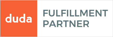 The logo for duda fulfillment partner is orange and white.