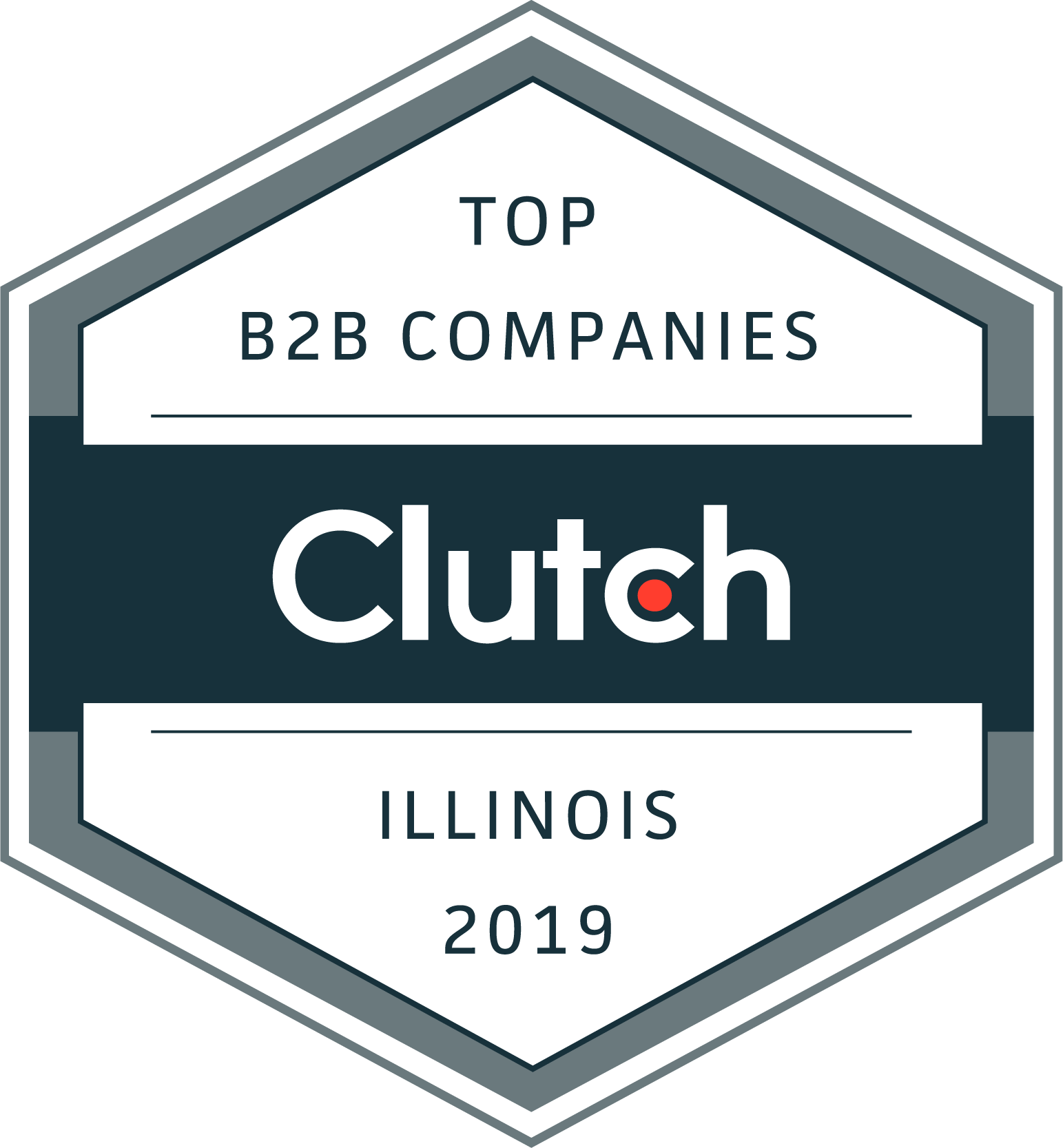 A badge that says `` top b2b companies clutch illinois 2019 ''.