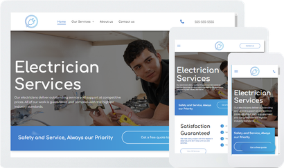 A screenshot of a website for electrician services on a tablet , phone , and computer.